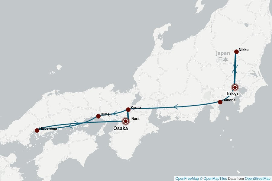 Itinerary Map image for Privatreise: Japan