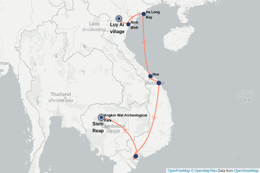 Itinerary Map image for Vietnam & Cambodia – Temples, Bays and the Mekong