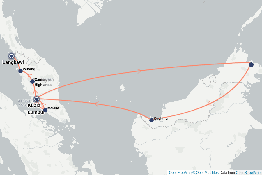 Itinerary Map image for Malaysia Rundreise – Die Highlights