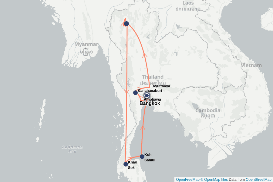 Itinerary Map image for Thailand: Temples, jungles and dream beaches